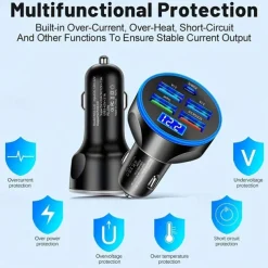 250W PD USB Car Charger Fast Charging Type C USB Phone Adapter In Car For Car Quick Charger