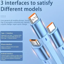 100W Super Fast Charge 3-in-1 Retractable Charging Cable For Apple Android Type-C USB Charge Car Multifunctional Mobile Phone Electronic Accessories