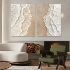Wabi sabi art hand painted Coastal Beach Wave Oil Painting Set Large Wall Art Textured Canvas Hand Painted Ocean Seascape Modern Home Decor 3D Artwork painting christmas gift