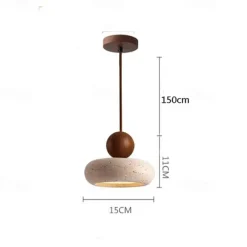 Wabi Sabi Natural Stone Shade Pendant Lamp Round Modern Wood Chandelier Bedroom Bedside Light for Living Dining Room Table Ceiling Hanging Lamp 15cm 110-240V