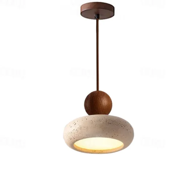 Wabi Sabi Natural Stone Shade Pendant Lamp Round Modern Wood Chandelier Bedroom Bedside Light for Living Dining Room Table Ceiling Hanging Lamp 15cm 110-240V