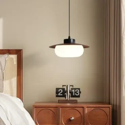 Wabi Sabi Retro Wood Lighting Fixture Milk White Glass Shade Japanese Style Walnut Wood Decor Hanging Ceiling Lamp 28cm 110-240V