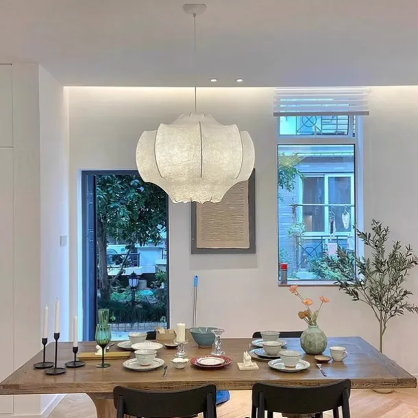 Wabi-sabi Style Silk Pendant Lamp Japanese Lantern Lamp Rustic Drop Ceiling Light Unique Design Hanging Light 85-265V