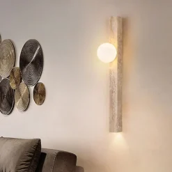Wabi-sabi Wall Lamp Japanese Natural Travertine Wall Sconce LED Wall Mount Light Fixture Yellow Lime Stone Wall Lighting 110-240V 1-Light