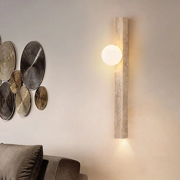 Wabi-sabi Wall Lamp Japanese Natural Travertine Wall Sconce LED Wall Mount Light Fixture Yellow Lime Stone Wall Lighting 110-240V 1-Light