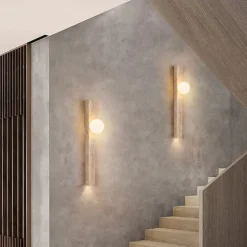 Wabi-sabi Wall Lamp Japanese Natural Travertine Wall Sconce LED Wall Mount Light Fixture Yellow Lime Stone Wall Lighting 110-240V 1-Light