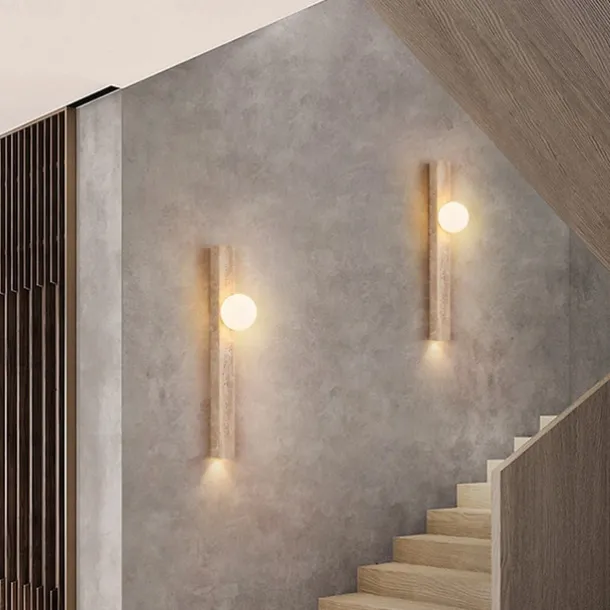 Wabi-sabi Wall Lamp Japanese Natural Travertine Wall Sconce LED Wall Mount Light Fixture Yellow Lime Stone Wall Lighting 110-240V 1-Light