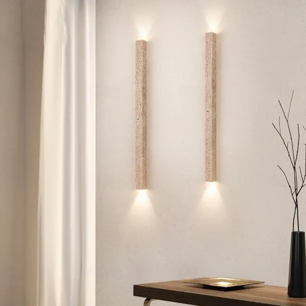 Wabi-sabi Wall Lamp Japanese Natural Travertine Wall Sconce LED Wall Mount Light Fixture Yellow Lime Stone Wall Lighting 110-240V 1-Light