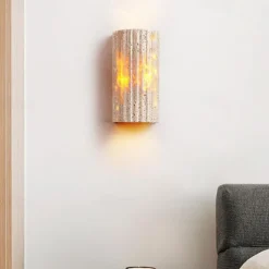 Wabi-sabi Yellow Travertine Half-Cylinder LED Wall Sconce Lamp LED Atmosphere Light Staircase Courtyard Retro Balcony Bathroom Yellow Travertine 110-240V 10 W