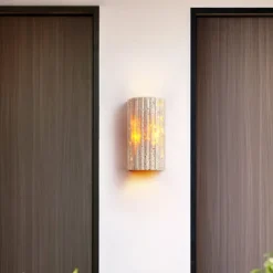 Wabi-sabi Yellow Travertine Half-Cylinder LED Wall Sconce Lamp LED Atmosphere Light Staircase Courtyard Retro Balcony Bathroom Yellow Travertine 110-240V 10 W