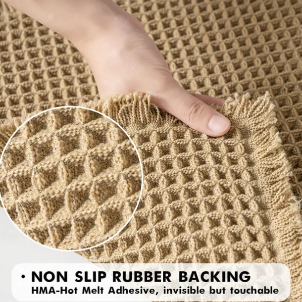 Waffle Bathroom Rugs, Boho Bath Rugs Non Slip Washable, Super Absorbent Bath Mats, Ultra Soft Rubber Backed Shower Mats for Bathroom Floor, Tub and Shower, Brown