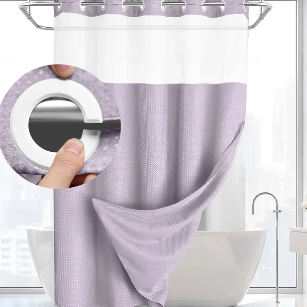 Waffle Weave Shower Curtain 180cm*180cm(70"*70") with Snap-in Fabric Liner Set, Solid Colored Hotel Style for Bathroom with Mesh Top Window