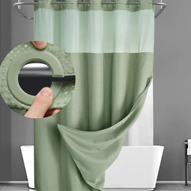 Waffle Weave Shower Curtain 180cm*180cm(70"*70") with Snap-in Fabric Liner Set, Solid Colored Hotel Style for Bathroom with Mesh Top Window