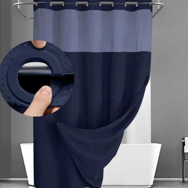 Waffle Weave Shower Curtain 180cm*180cm(70"*70") with Snap-in Fabric Liner Set, Solid Colored Hotel Style for Bathroom with Mesh Top Window