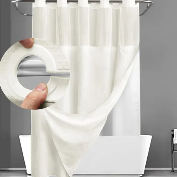 Waffle Weave Shower Curtain 180cm*180cm(70"*70") with Snap-in Fabric Liner Set, Solid Colored Hotel Style for Bathroom with Mesh Top Window