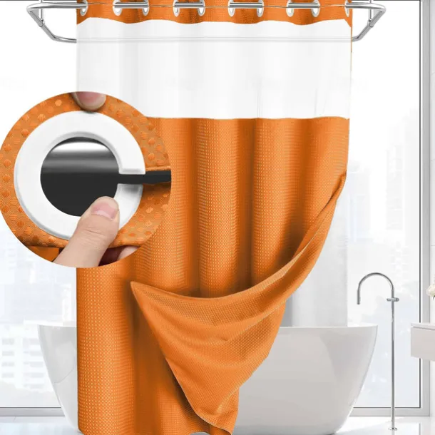 Waffle Weave Shower Curtain 180cm*180cm(70"*70") with Snap-in Fabric Liner Set, Solid Colored Hotel Style for Bathroom with Mesh Top Window