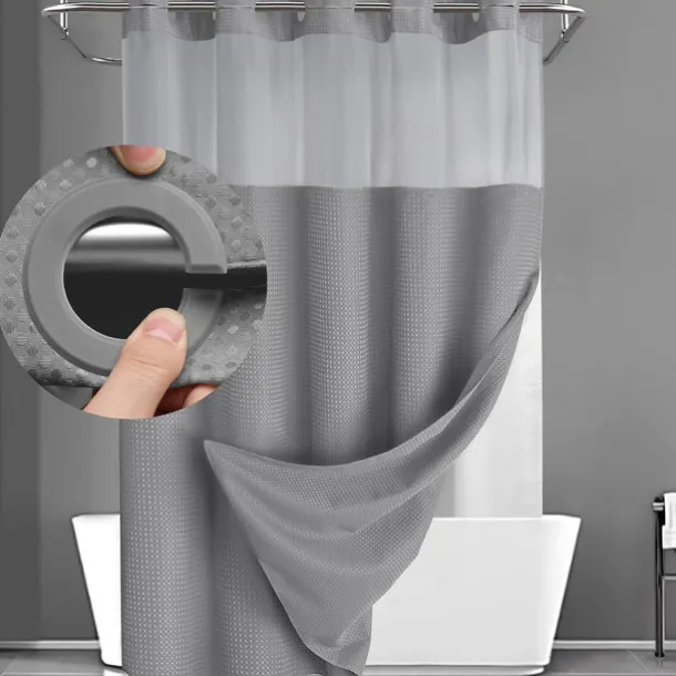 Waffle Weave Shower Curtain 180cm*180cm(70"*70") with Snap-in Fabric Liner Set, Solid Colored Hotel Style for Bathroom with Mesh Top Window