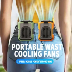 Waist Clip Fan with Power Bank – Anti-Drop Shock Absorption Bladeless Cooling Fan with Polymer Battery