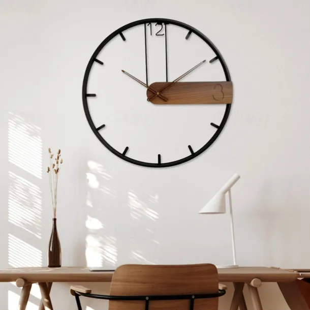 Wall Clock Metal Walnut Pointer Retro Simple Creative Light Luxury Nordic Wall Clock Home Kitchen Office Classroom School 53 60 cm