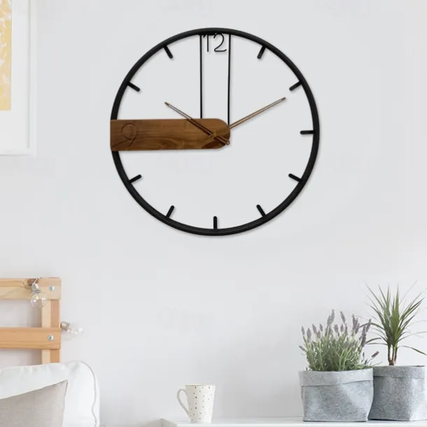 Wall Clock Metal Walnut Pointer Retro Simple Creative Light Luxury Nordic Wall Clock Home Kitchen Office Classroom School 53 60 cm