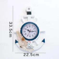 Wall Decoration Wall Hanging Mediterranean Style Wood Powder Stamped Blue And White Helmsman Anchor Creative Personalized Nautical Clock