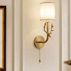 Wall Lamp Antique Wall Sconces for Bedroom Corridor Nordic Fabric Night Light Wall Mounted Antler Lighting Fixtures Brass