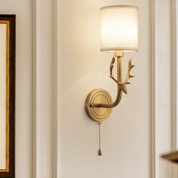 Wall Lamp Antique Wall Sconces for Bedroom Corridor Nordic Fabric Night Light Wall Mounted Antler Lighting Fixtures Brass