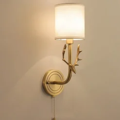 Wall Lamp Antique Wall Sconces for Bedroom Corridor Nordic Fabric Night Light Wall Mounted Antler Lighting Fixtures Brass