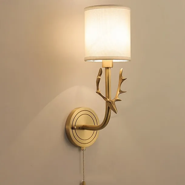 Wall Lamp Antique Wall Sconces for Bedroom Corridor Nordic Fabric Night Light Wall Mounted Antler Lighting Fixtures Brass