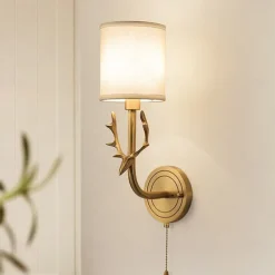 Wall Lamp Antique Wall Sconces for Bedroom Corridor Nordic Fabric Night Light Wall Mounted Antler Lighting Fixtures Brass
