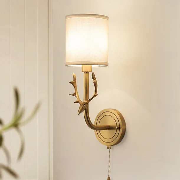 Wall Lamp Antique Wall Sconces for Bedroom Corridor Nordic Fabric Night Light Wall Mounted Antler Lighting Fixtures Brass