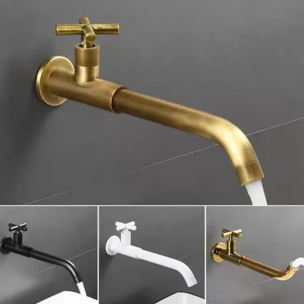 Wall Mounted Bathroom Sink Faucet Cold Only, 360 Swivel Brass Basin Taps, Single Handle One Hole Vessel Tap Washroom