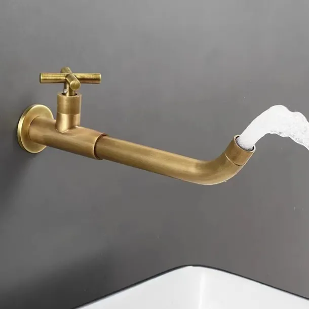 Wall Mounted Bathroom Sink Faucet Cold Only, 360 Swivel Brass Basin Taps, Single Handle One Hole Vessel Tap Washroom