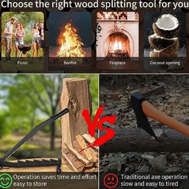 Wall Mounted Kindling Splitter Log Splitter Portable Metal Manual Fire Wood Kindling Splitter, Hand Sturdy Firewood Cutter, Heavy Duty Firewood Crackers Wedge for Indoor or Outdoor