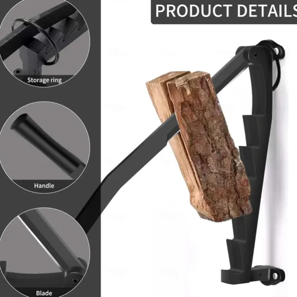 Wall Mounted Kindling Splitter Log Splitter Portable Metal Manual Fire Wood Kindling Splitter, Hand Sturdy Firewood Cutter, Heavy Duty Firewood Crackers Wedge for Indoor or Outdoor