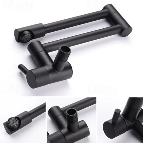 Wall Mounted Kitchen Faucet,Brass Single Handle One Hole Widespread Foldable and Rotatable Painted Finishes Pot Filler Contemporary Kitchen Taps with Hot and Cold Water