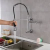 Wall Mounted Kitchen Sink Faucet Only Cold Water Pull Down Sprayer, 360 Swivel Pull Out Kitchen Taps 2 Sprayer Mode Vessel Water Tap Gold Black Chrome