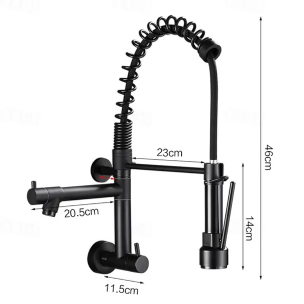 Wall Mounted Kitchen Sink Faucet Only Cold Water Pull Down Sprayer, 360 Swivel Pull Out Kitchen Taps 2 Sprayer Mode Vessel Water Tap Gold Black Chrome