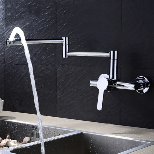 Wall Mounted Kitchen Sink Mixer Faucet, Foldable Pot Filler Facuet,Single Handle Two Holes Folding Taps, Electroplated / Painted Finishes Pull-out / Pull-down / Pot Filler Wall Mounted / Brass