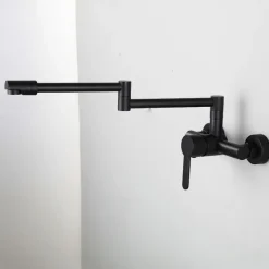 Wall Mounted Kitchen Sink Mixer Faucet, Foldable Pot Filler Facuet,Single Handle Two Holes Folding Taps, Electroplated / Painted Finishes Pull-out / Pull-down / Pot Filler Wall Mounted / Brass