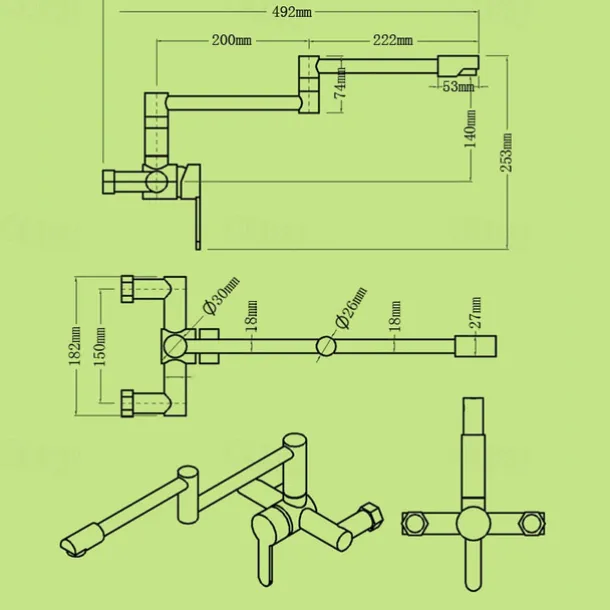 Wall Mounted Kitchen Sink Mixer Faucet, Foldable Pot Filler Facuet,Single Handle Two Holes Folding Taps, Electroplated / Painted Finishes Pull-out / Pull-down / Pot Filler Wall Mounted / Brass