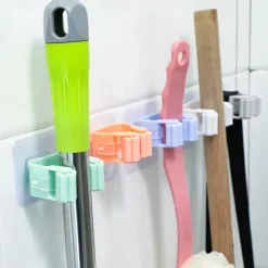 Wall Mounted Mop Organizer Holder Broom Hanger Bathroom Hook Rack Kitchen Storage Tool Seamless Adhesive Home Clip Hanging