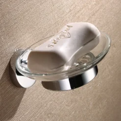 Wall Mounted Soap Holder with Glass Cup Chrome,Soap Dish for Shower Wall Chrome-Durable and Sturdy,Easy to Install-Solid Brass