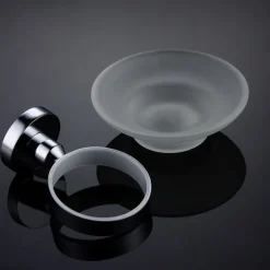 Wall Mounted Soap Holder with Glass Cup Chrome,Soap Dish for Shower Wall Chrome-Durable and Sturdy,Easy to Install-Solid Brass