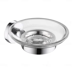 Wall Mounted Soap Holder with Glass Cup Chrome,Soap Dish for Shower Wall Chrome-Durable and Sturdy,Easy to Install-Solid Brass