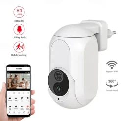 Wall Plug In Camera Wifi 360 1080P Mini Surveillance Home Security Protection Night Vision LED Lamp Light IP Cameras