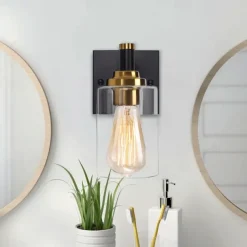 Wall Sconces Black & Gold 1 Light Wall Sconce, Modern Wall Light Fixtures, Farmhouse Wall Sconces with Clear Glass Shade, Wall Lights for Living Room, Bedroom, Stair, Bathroom, Hallway 110-240V