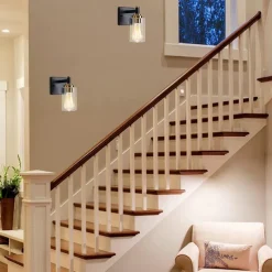 Wall Sconces Black & Gold 1 Light Wall Sconce, Modern Wall Light Fixtures, Farmhouse Wall Sconces with Clear Glass Shade, Wall Lights for Living Room, Bedroom, Stair, Bathroom, Hallway 110-240V