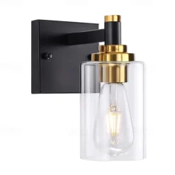 Wall Sconces Black & Gold 1 Light Wall Sconce, Modern Wall Light Fixtures, Farmhouse Wall Sconces with Clear Glass Shade, Wall Lights for Living Room, Bedroom, Stair, Bathroom, Hallway 110-240V