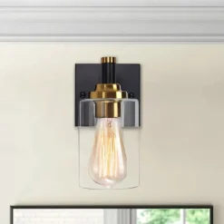 Wall Sconces Black & Gold 1 Light Wall Sconce, Modern Wall Light Fixtures, Farmhouse Wall Sconces with Clear Glass Shade, Wall Lights for Living Room, Bedroom, Stair, Bathroom, Hallway 110-240V